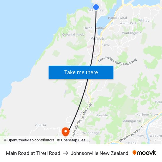 Main Road at Tireti Road to Johnsonville New Zealand map