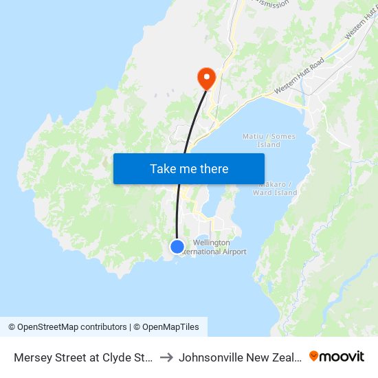 Mersey Street at Clyde Street to Johnsonville New Zealand map