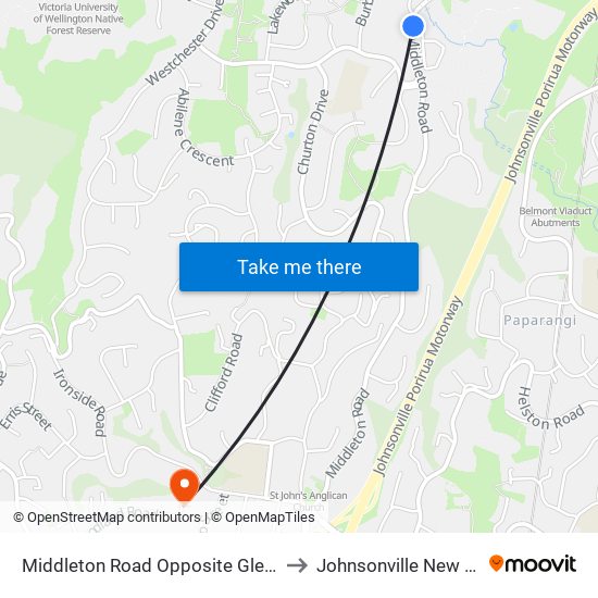 Middleton Road Opposite Glenside Road to Johnsonville New Zealand map