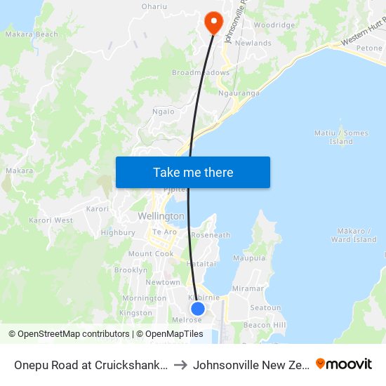 Onepu Road at Cruickshank Street to Johnsonville New Zealand map