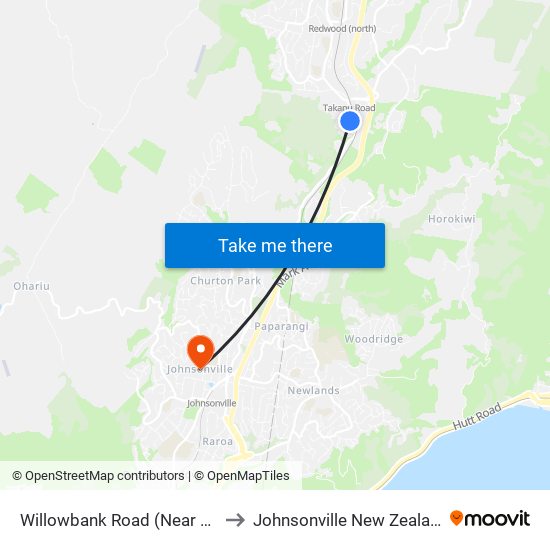 Willowbank Road (Near 21) to Johnsonville New Zealand map