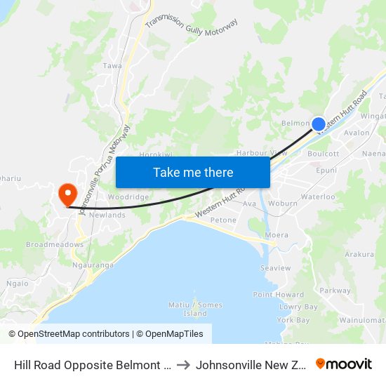 Hill Road Opposite Belmont Terrace to Johnsonville New Zealand map