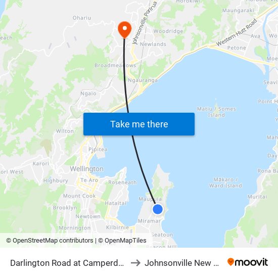 Darlington Road at Camperdown Road to Johnsonville New Zealand map