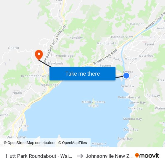 Hutt Park Roundabout - Waione Street to Johnsonville New Zealand map