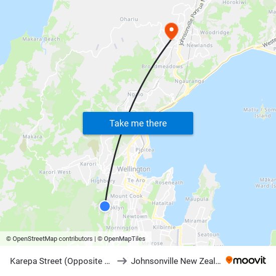 Karepa Street (Opposite 171) to Johnsonville New Zealand map