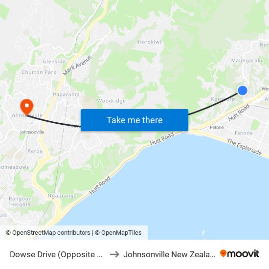 Dowse Drive (Opposite 56) to Johnsonville New Zealand map