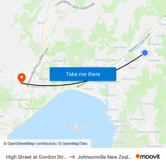 High Street at Gordon Street to Johnsonville New Zealand map