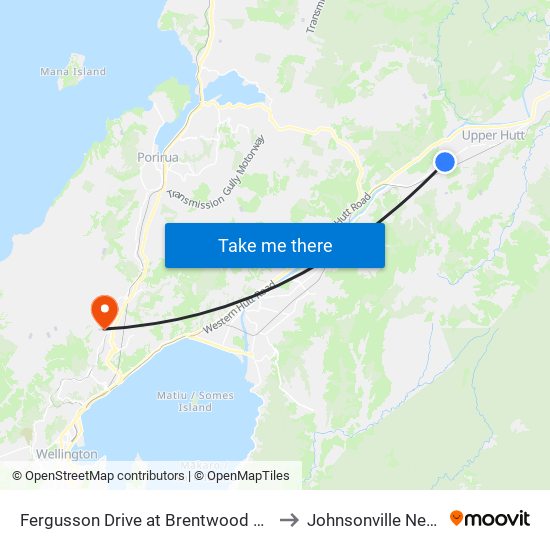 Fergusson Drive at Brentwood Street (Near 478) to Johnsonville New Zealand map