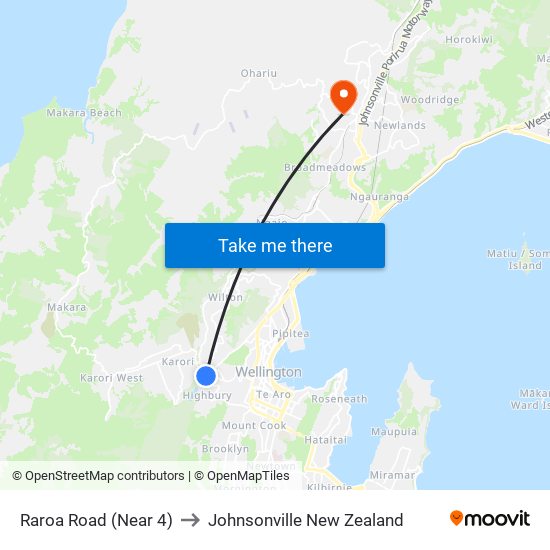 Raroa Road (Near 4) to Johnsonville New Zealand map