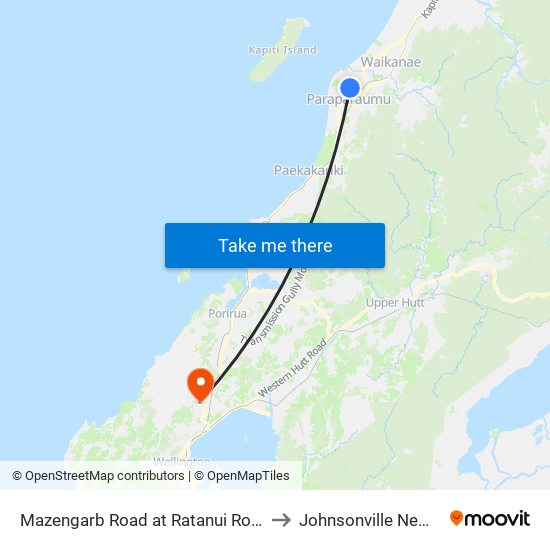 Mazengarb Road at Ratanui Road (Near 209) to Johnsonville New Zealand map