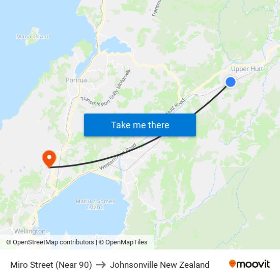 Miro Street (Near 90) to Johnsonville New Zealand map