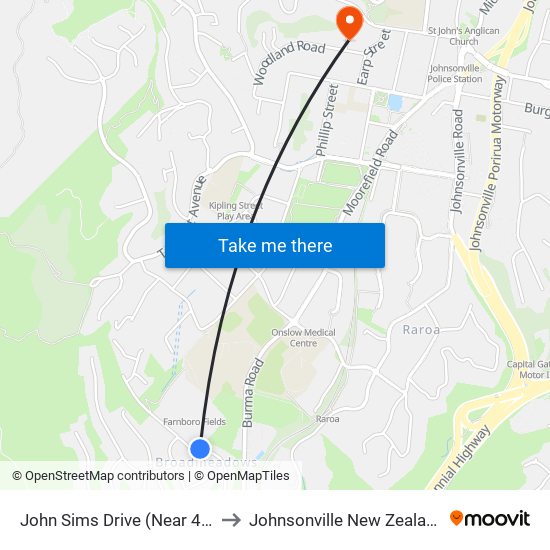 John Sims Drive (Near 40) to Johnsonville New Zealand map