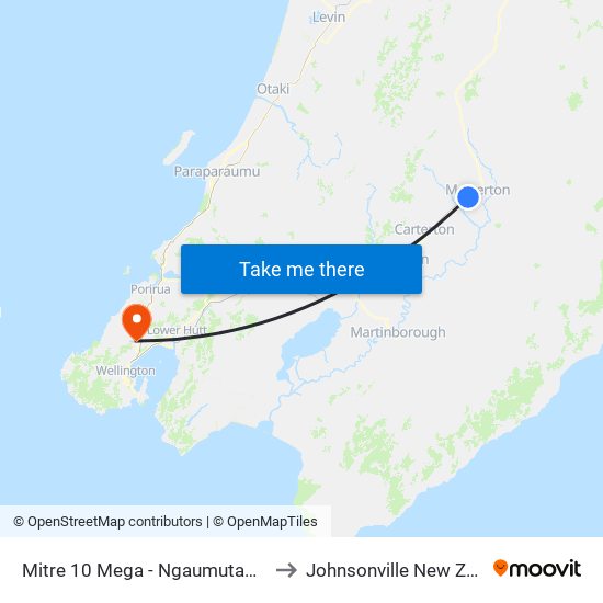 Mitre 10 Mega - Ngaumutawa Road to Johnsonville New Zealand map