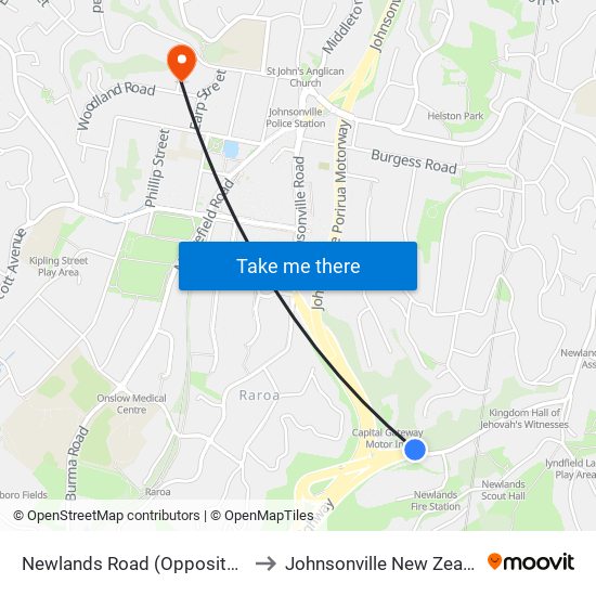 Newlands Road (Opposite 44) to Johnsonville New Zealand map