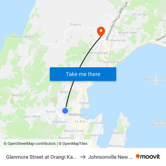 Glenmore Street at Orangi Kaupapa Road to Johnsonville New Zealand map