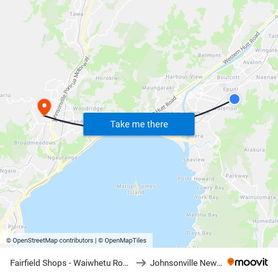 Fairfield Shops - Waiwhetu Road (Near 197) to Johnsonville New Zealand map
