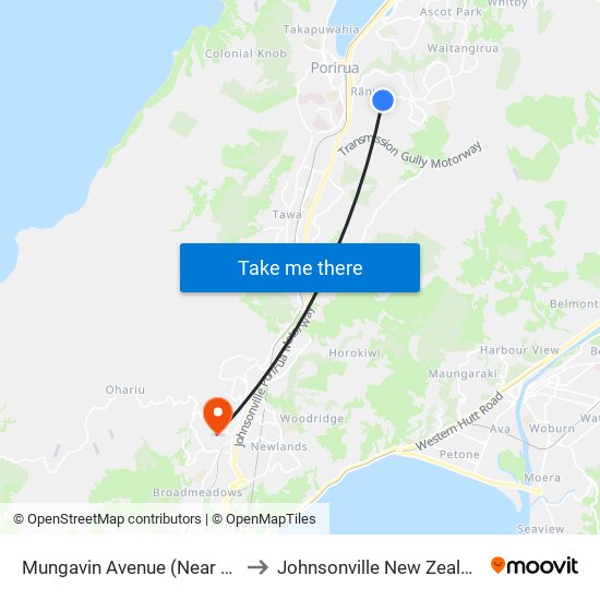 Mungavin Avenue (Near 66) to Johnsonville New Zealand map