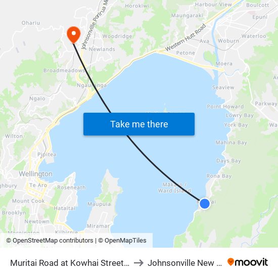 Muritai Road at Kowhai Street (Near 378) to Johnsonville New Zealand map