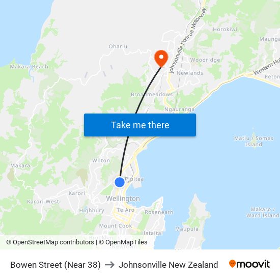 Bowen Street (Near 38) to Johnsonville New Zealand map