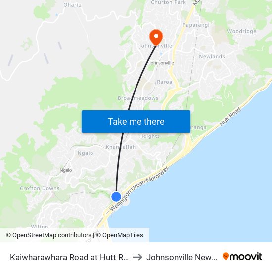 Kaiwharawhara Road at Hutt Road (Near 7) to Johnsonville New Zealand map