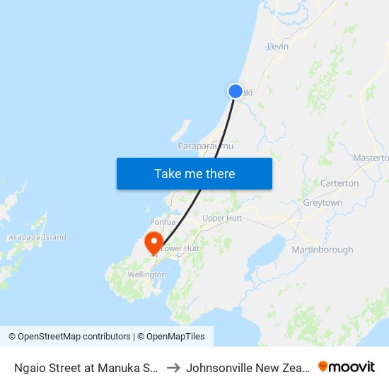 Ngaio Street at Manuka Street to Johnsonville New Zealand map