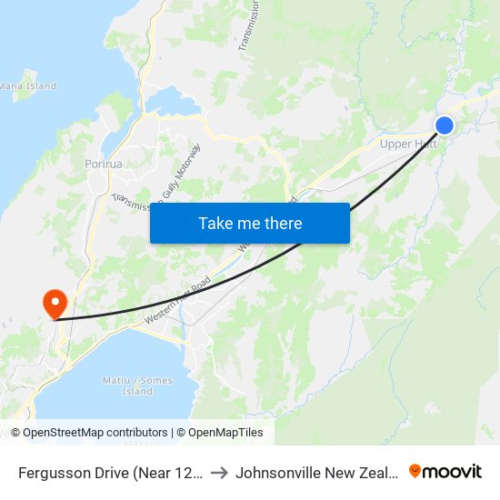 Fergusson Drive (Near 1242) to Johnsonville New Zealand map