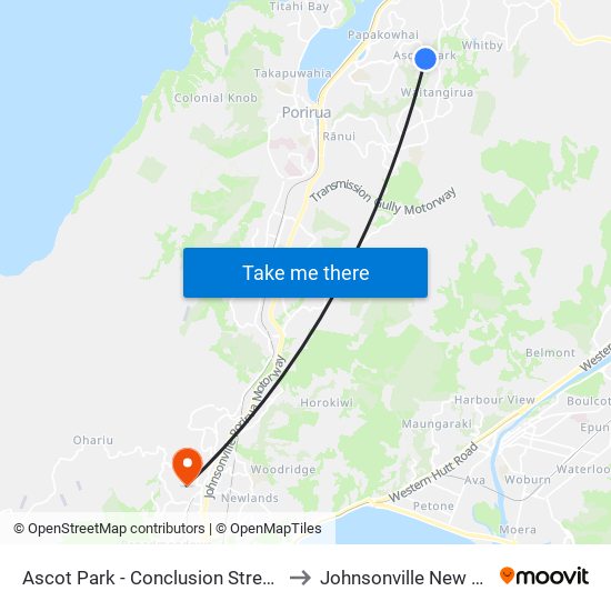 Ascot Park - Conclusion Street (Near 7) to Johnsonville New Zealand map