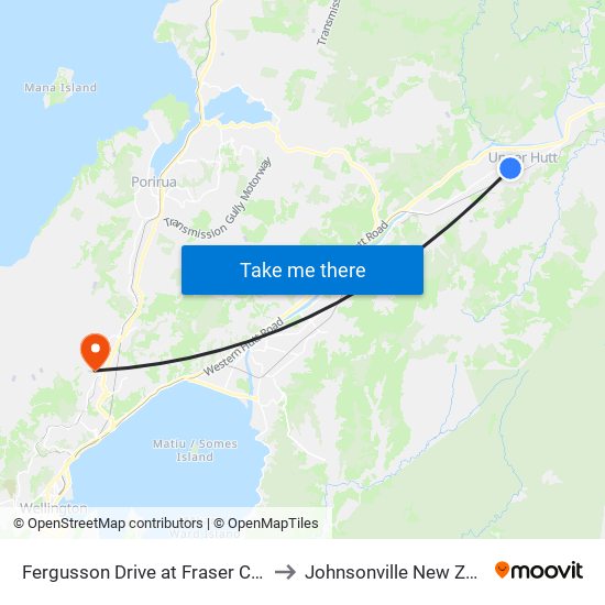 Fergusson Drive at Fraser Crescent to Johnsonville New Zealand map