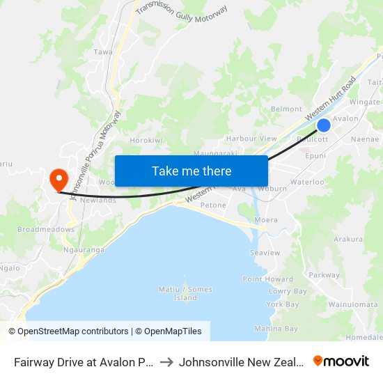 Fairway Drive at Avalon Park to Johnsonville New Zealand map