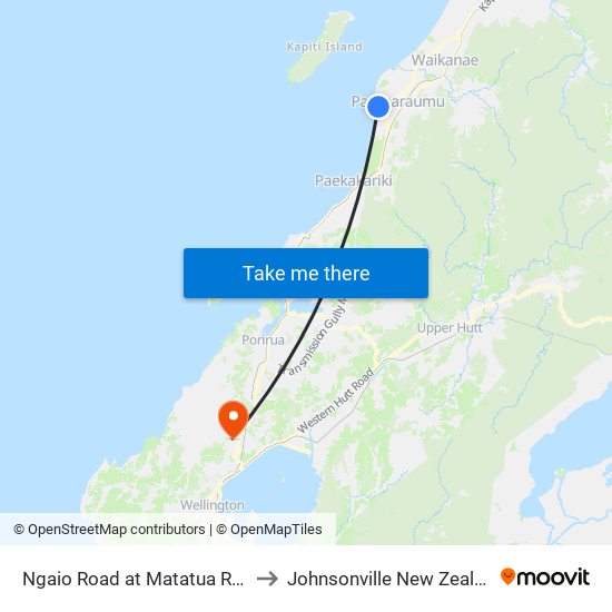 Ngaio Road at Matatua Road to Johnsonville New Zealand map