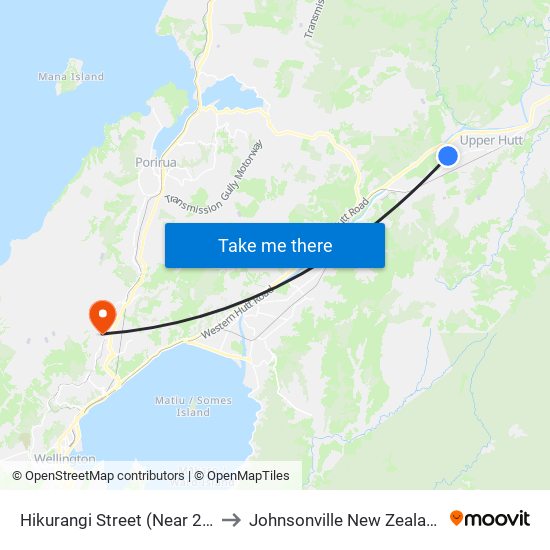 Hikurangi Street (Near 23) to Johnsonville New Zealand map