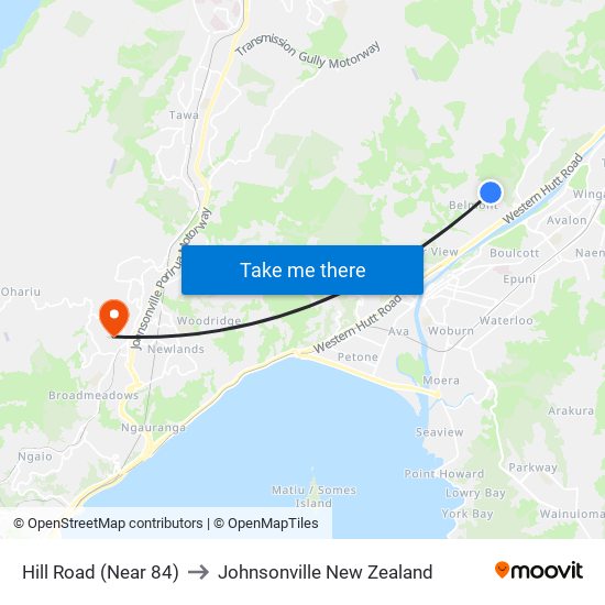 Hill Road (Near 84) to Johnsonville New Zealand map