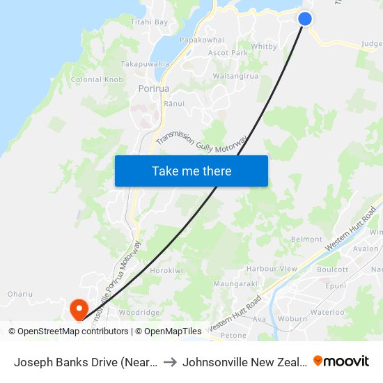 Joseph Banks Drive (Near 91) to Johnsonville New Zealand map