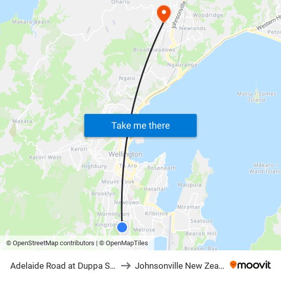 Adelaide Road at Duppa Street to Johnsonville New Zealand map