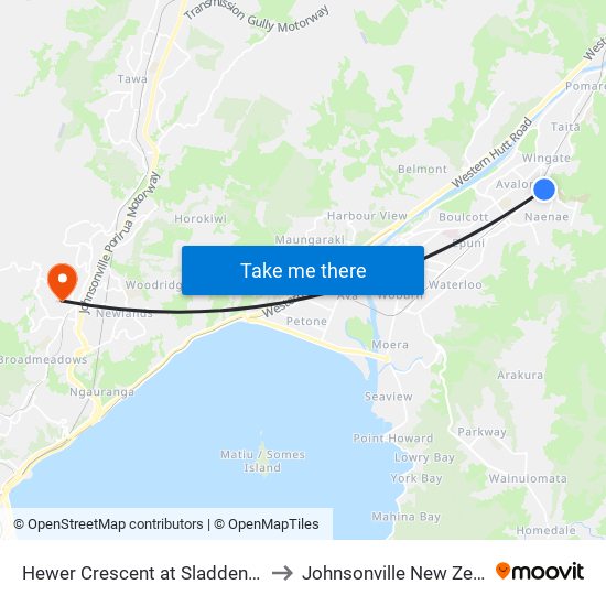 Hewer Crescent at Sladden Street to Johnsonville New Zealand map