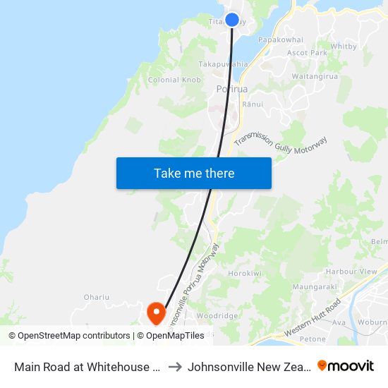 Main Road at Whitehouse Road to Johnsonville New Zealand map