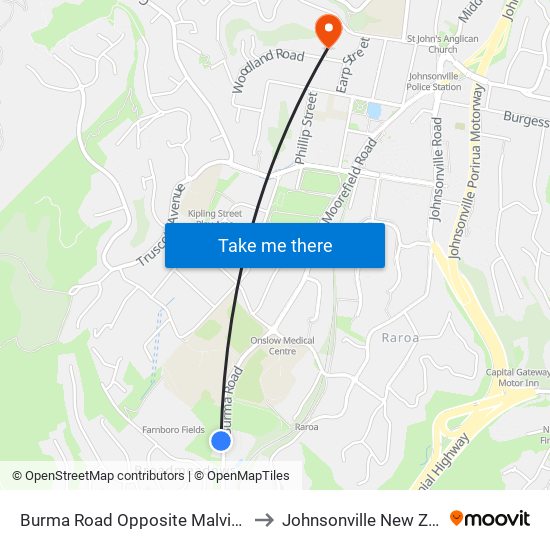 Burma Road Opposite Malvina Major to Johnsonville New Zealand map