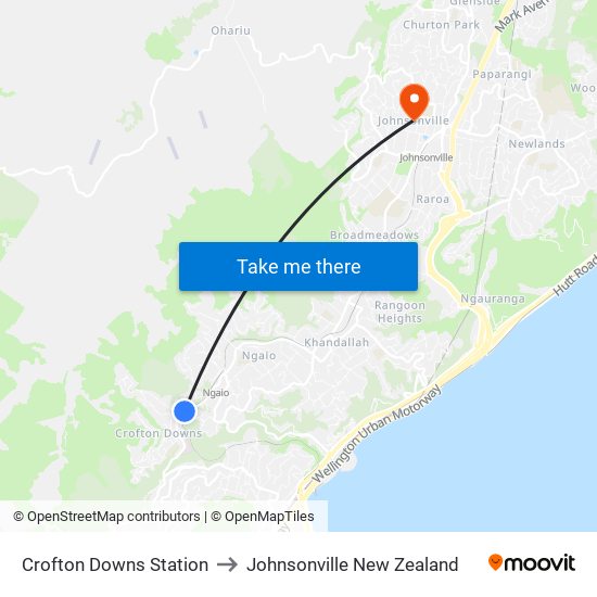 Crofton Downs Station to Johnsonville New Zealand map