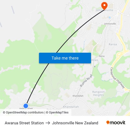 Awarua Street Station to Johnsonville New Zealand map