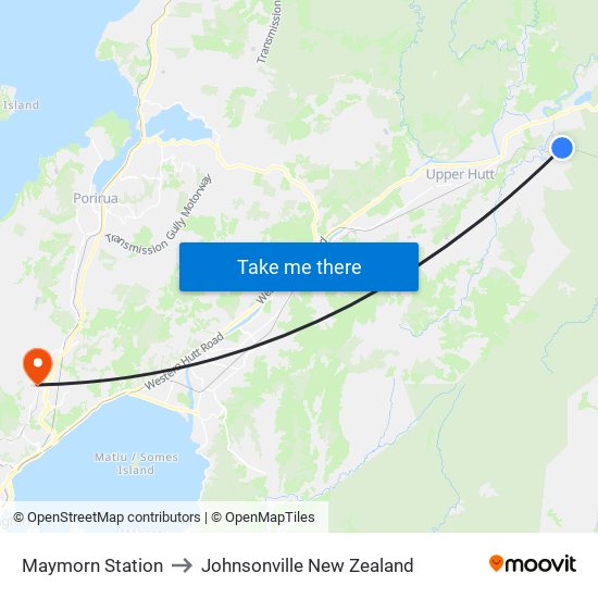 Maymorn Station to Johnsonville New Zealand map