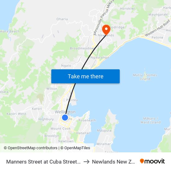 Manners Street at Cuba Street - Stop A to Newlands New Zealand map