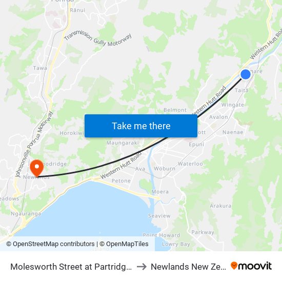Molesworth Street at Partridge Street to Newlands New Zealand map