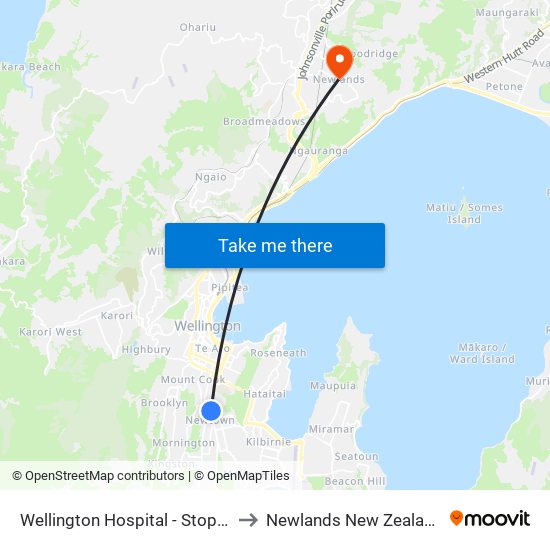 Wellington Hospital - Stop B to Newlands New Zealand map