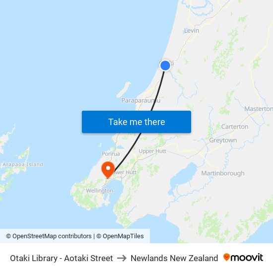 Otaki Library - Aotaki Street to Newlands New Zealand map