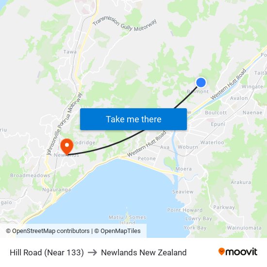 Hill Road (Near 133) to Newlands New Zealand map