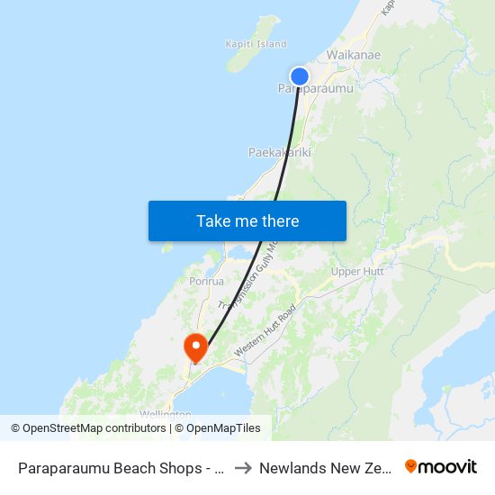 Paraparaumu Beach Shops - Stop B to Newlands New Zealand map