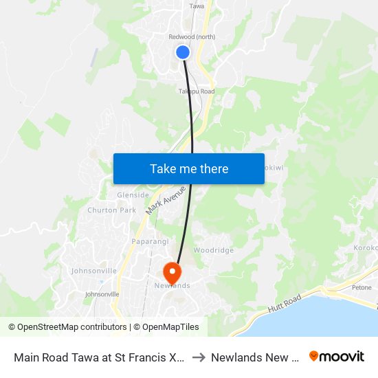 Main Road Tawa at St Francis Xavier School to Newlands New Zealand map