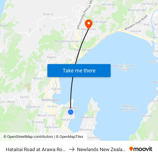 Hataitai Road at Arawa Road to Newlands New Zealand map