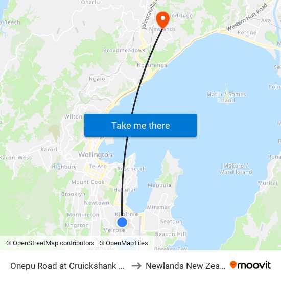 Onepu Road at Cruickshank Street to Newlands New Zealand map