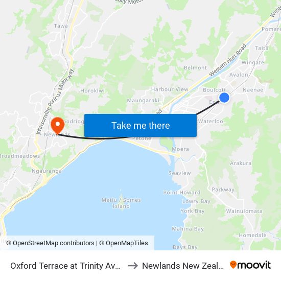 Oxford Terrace at Trinity Avenue to Newlands New Zealand map